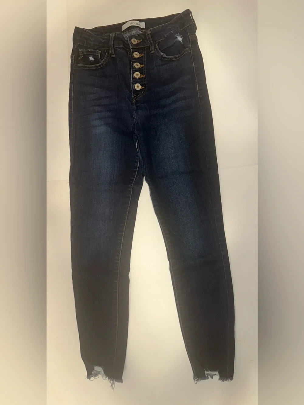 KanCan High Rise Skinny Jeans Dark Wash Button Fly Frayed Hem Women’s Size 5/26